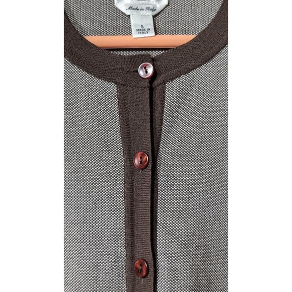 Talbot's Made in Italy Brown 'Tweed' Cotton Blend Sweater Blazer Womens Sz L - Picture 6 of 16